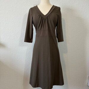 Eddie Bauer M Fall Travex Knit Dress V-Neck A-line Mushroom Taupe